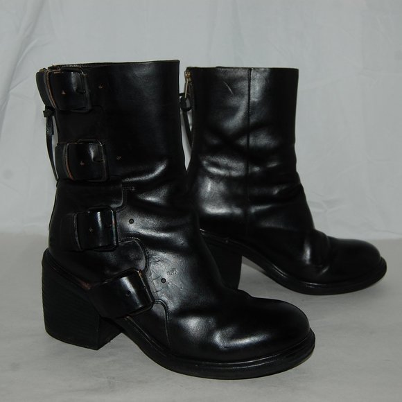 $950❤️37.5/7.5 MARSELL Black Real Leather Platform Heel Ankle Boots Bootie ITALY - Picture 5 of 7